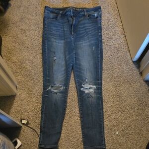 American Eagle Outfitters Distressed Medium Blue Skinny Jeans